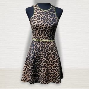 🌻Leopard Print form fitting dress. Yellow Florescent trim.